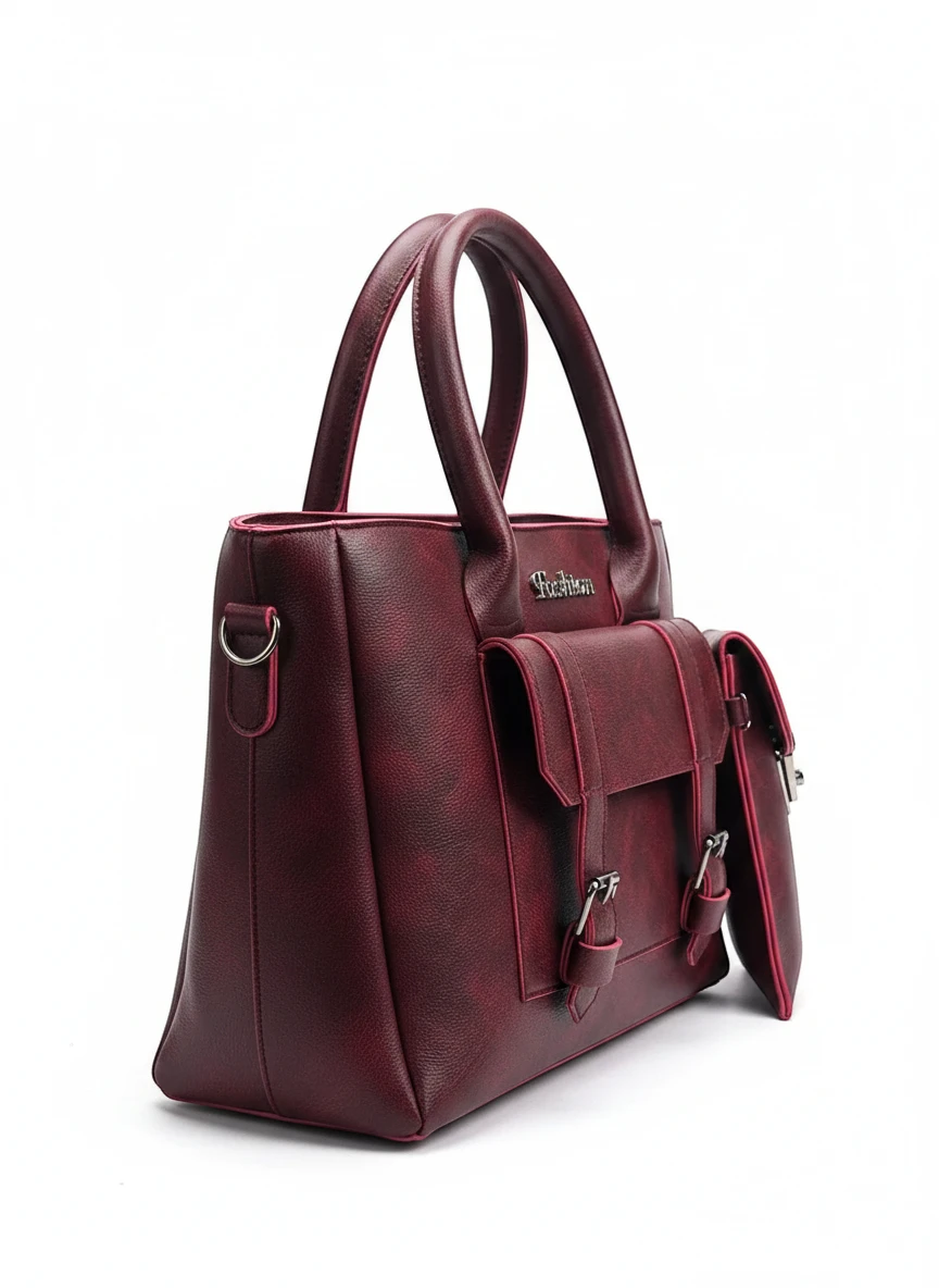 Structured Satchel Handbag with Matching Accessory Pouch