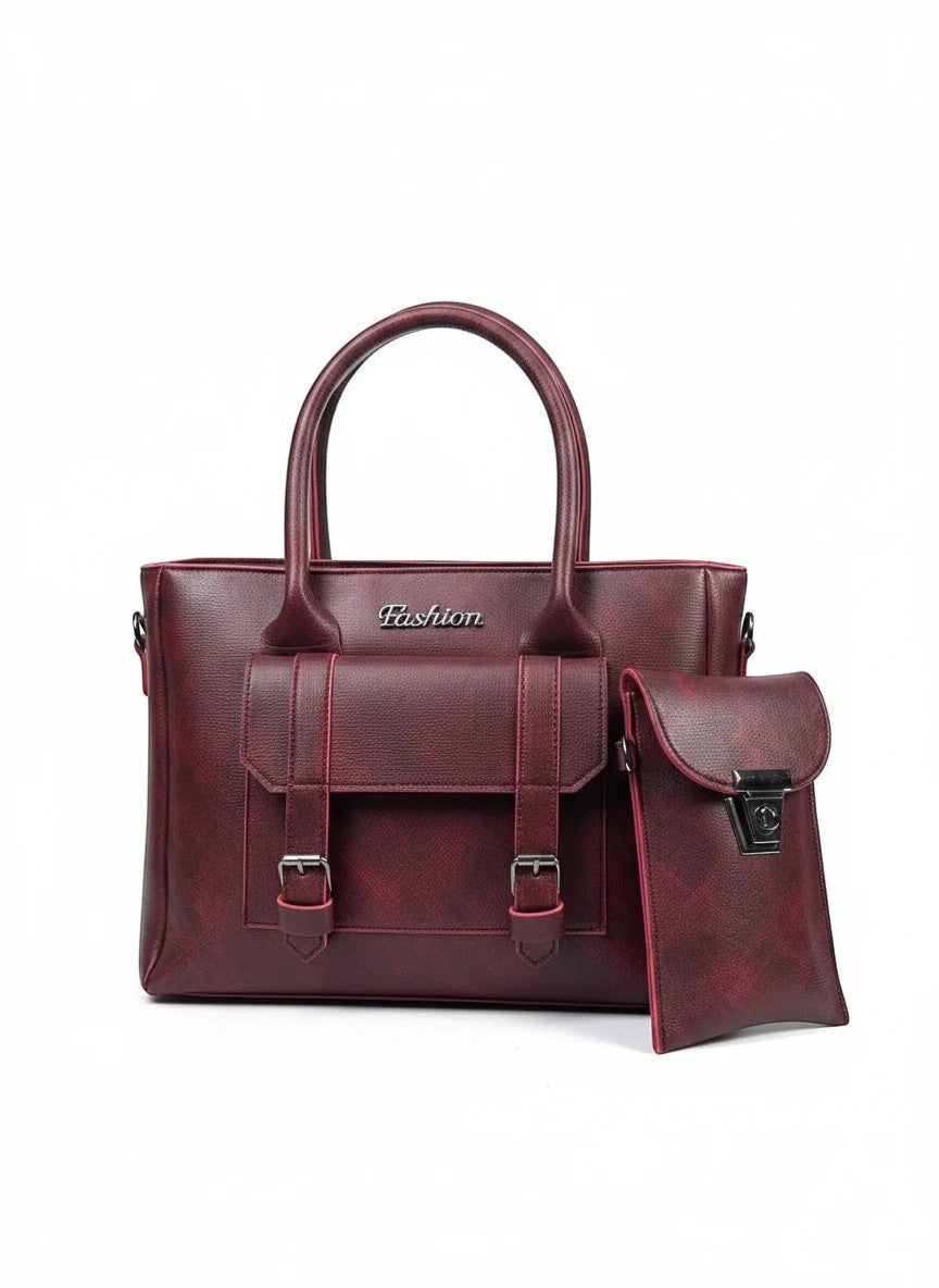Structured Satchel Handbag with Matching Accessory Pouch