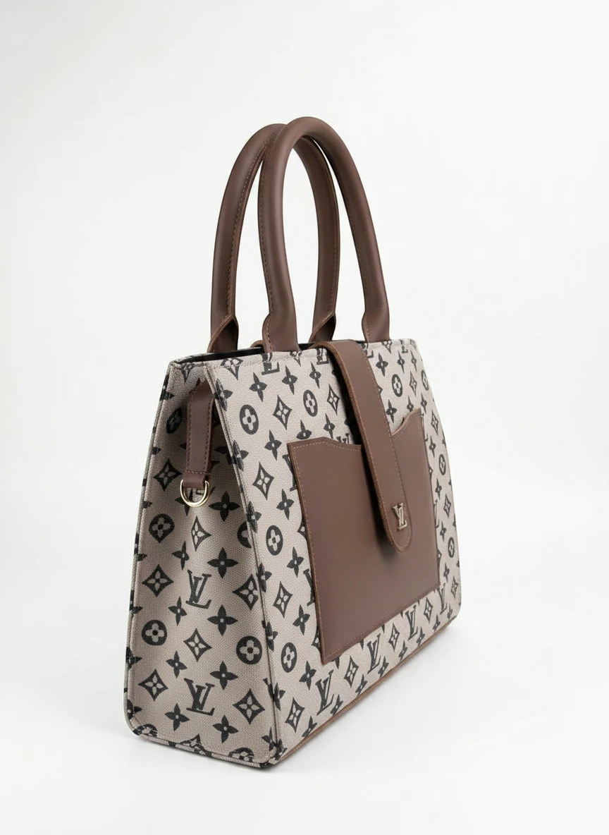 Monogram Patterned Structured Tote Handbag