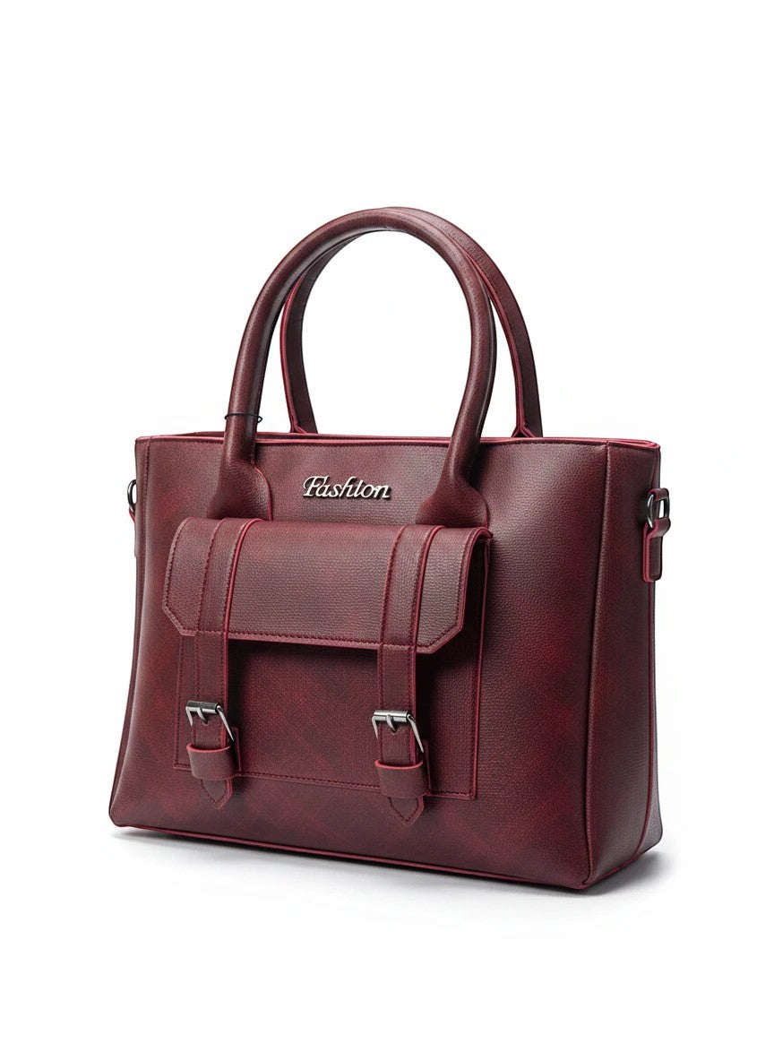 Structured Satchel Handbag with Matching Accessory Pouch
