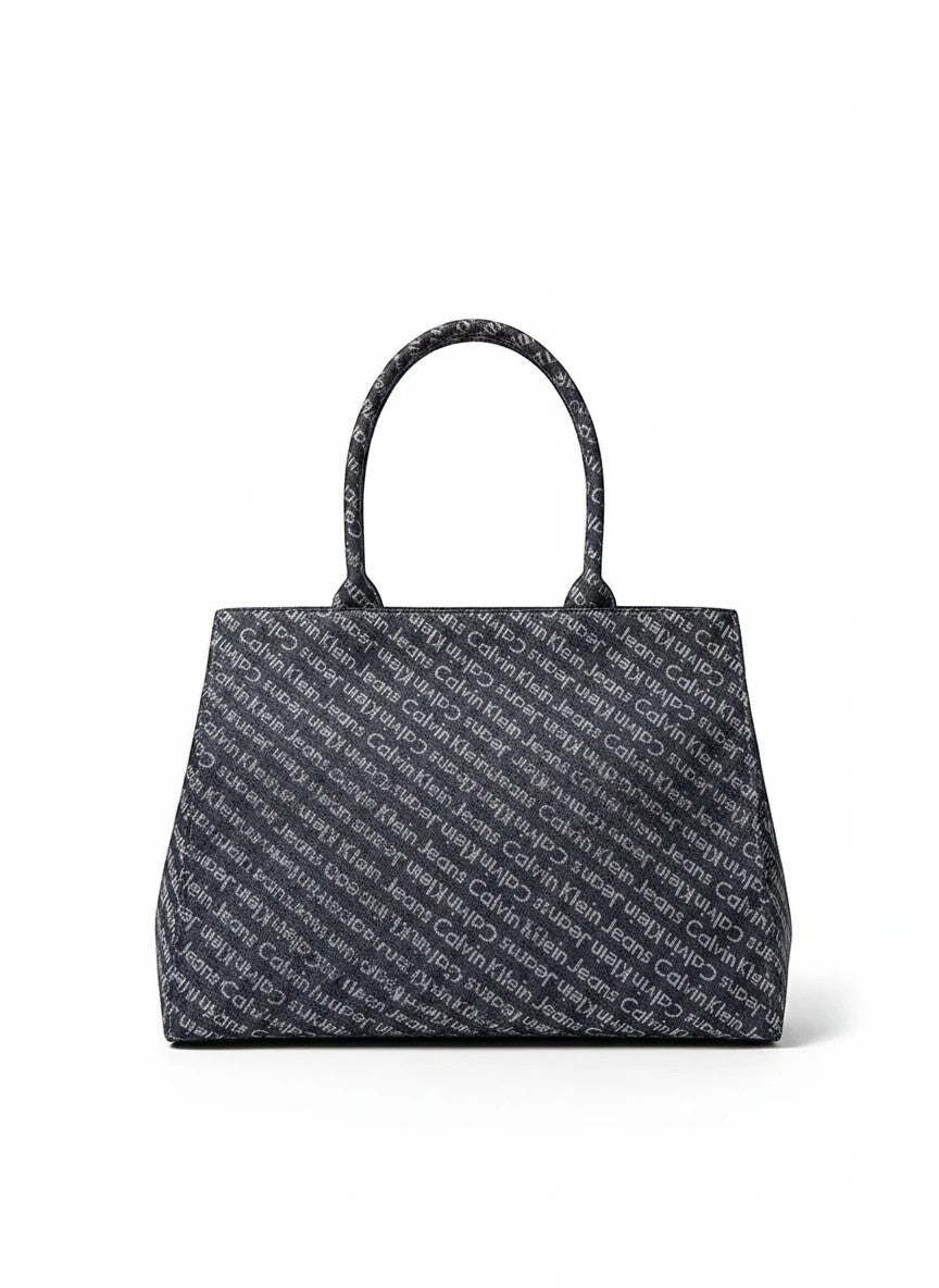 Navy logo print canvas tote bag front view